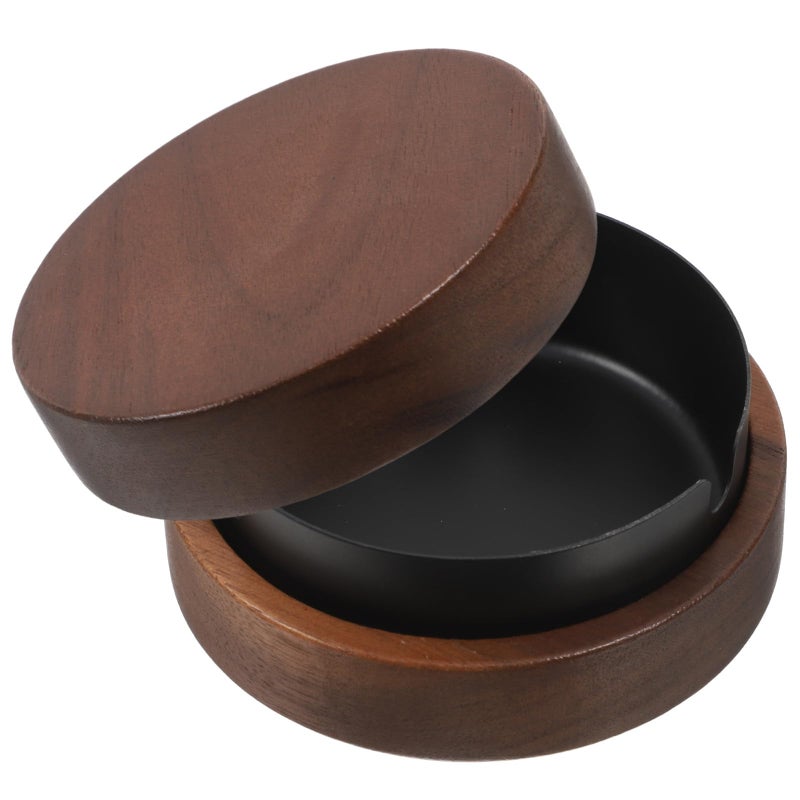منفضة سجائر مستديرة من الفولاذ المقاوم للصدأ باللون الأسود مع قاعدة مانعة للانزلاق للمنزل والمكتب - Image 2