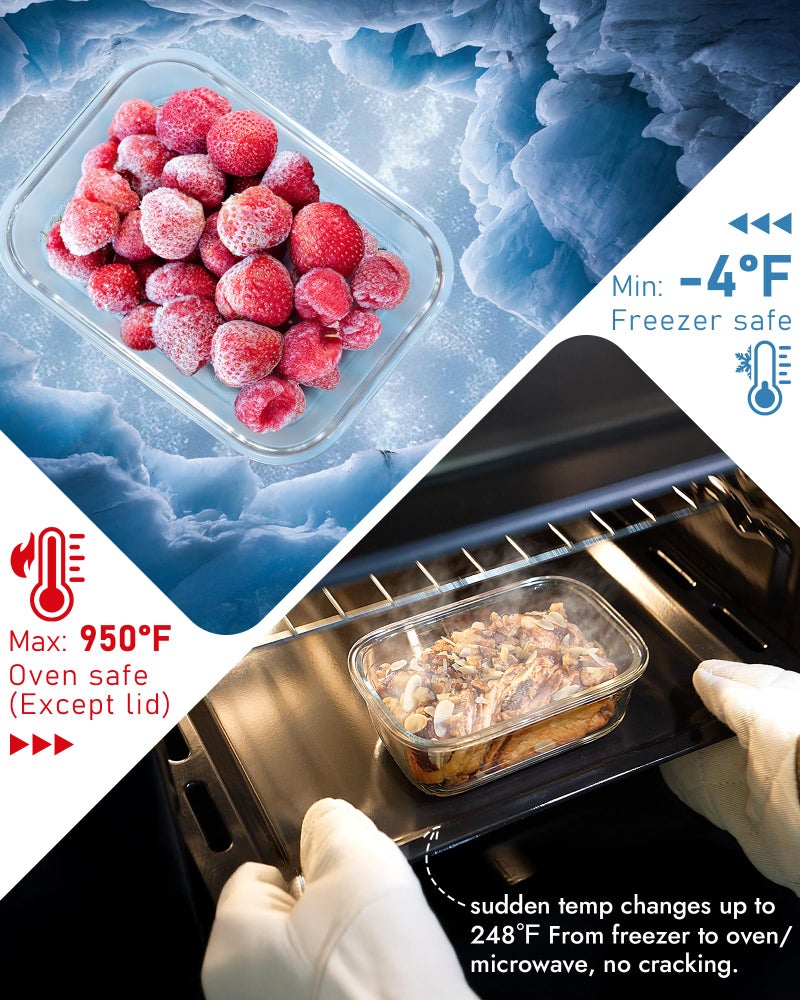 BOROHOUSE 12-Pack Glass Containers with Tempered Lids â€“ Borosilicate, Oven-Safe(-4Â°F~950Â°F), Airtight, BPA-Free, Multi-Size for Meal Prep, Dishwasher Safe (Gray) - Image 4