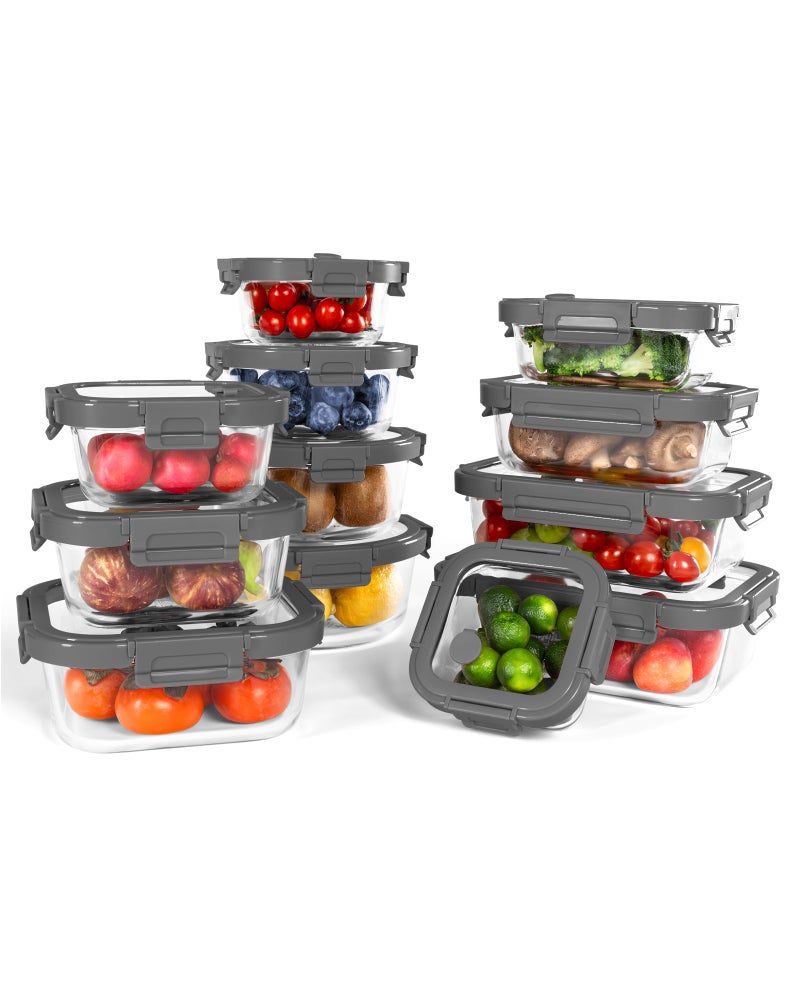 BOROHOUSE 12-Pack Glass Containers with Tempered Lids â€“ Borosilicate, Oven-Safe(-4Â°F~950Â°F), Airtight, BPA-Free, Multi-Size for Meal Prep, Dishwasher Safe (Gray) - Image 1