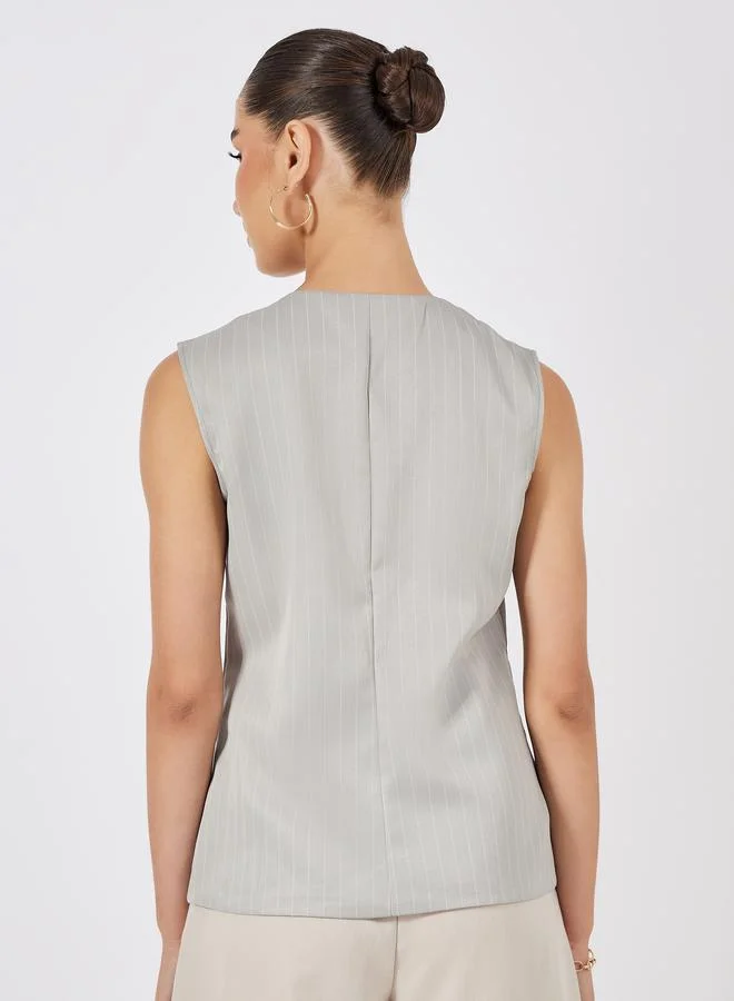 Styli Pinstriped Waistcoat with Flap Detail