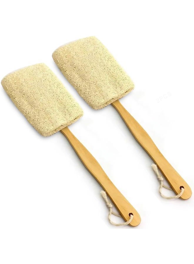 METLUCK 2 Pack Natural Exfoliating Loofah Luffa Loofa Bath Brush On a Stick, Shower Sponge Back Scrubber with Long Wooden Handle for Men & Women, Deep Clean and Invigorate Your Skin Back Brush - Image 1