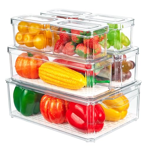 ZODZE 7 Pack Fridge Organizers and Storage, Stackable Bins with Lid, BPA-Free Fruit Containers for Fridge, Clear Produce Saver, Kitchen&Pantry Organizer for Food, Vegetables&Fruit, Snacks, Eggs - Image 1