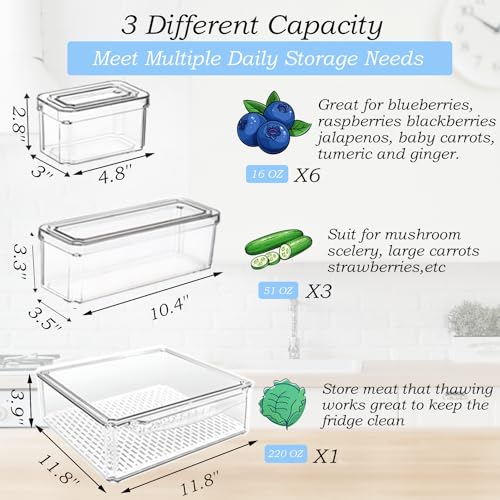 ZODZE 7 Pack Fridge Organizers and Storage, Stackable Bins with Lid, BPA-Free Fruit Containers for Fridge, Clear Produce Saver, Kitchen&Pantry Organizer for Food, Vegetables&Fruit, Snacks, Eggs - Image 5