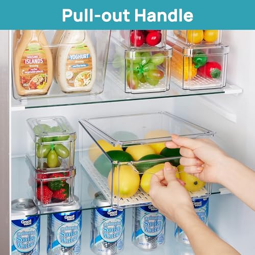 ZODZE 7 Pack Fridge Organizers and Storage, Stackable Bins with Lid, BPA-Free Fruit Containers for Fridge, Clear Produce Saver, Kitchen&Pantry Organizer for Food, Vegetables&Fruit, Snacks, Eggs - Image 4