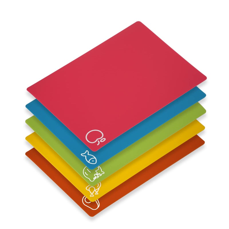 Goodluck 5 Pieces Flexible Cutting Boards, BPA Free Plastic Cutting Boards for Kitchen, Non Slip Cutting Mat for Meat and Vegetables, Thanksgiving - Image 1