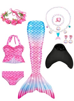 MARGOUN 4 Pack Mermaid Tails with Mono Fin Sparkle Mermaid Swimsuit for Kids Girls Flower Headband and Mermaid Jewelry Set  - Image 3