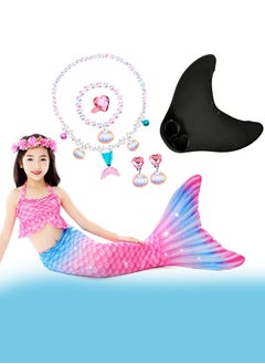 MARGOUN 4 Pack Mermaid Tails with Mono Fin Sparkle Mermaid Swimsuit for Kids Girls Flower Headband and Mermaid Jewelry Set  - Image 2