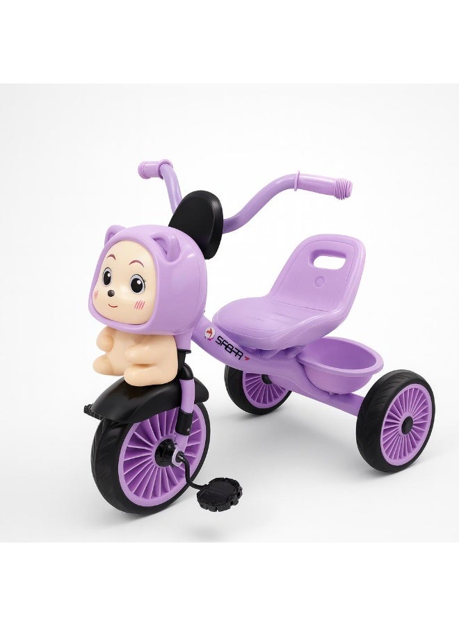 Kids Tricycle with Cute Character Face  3-Wheel Baby Bike  , Balance Bike with Comfortable Seat and Basket