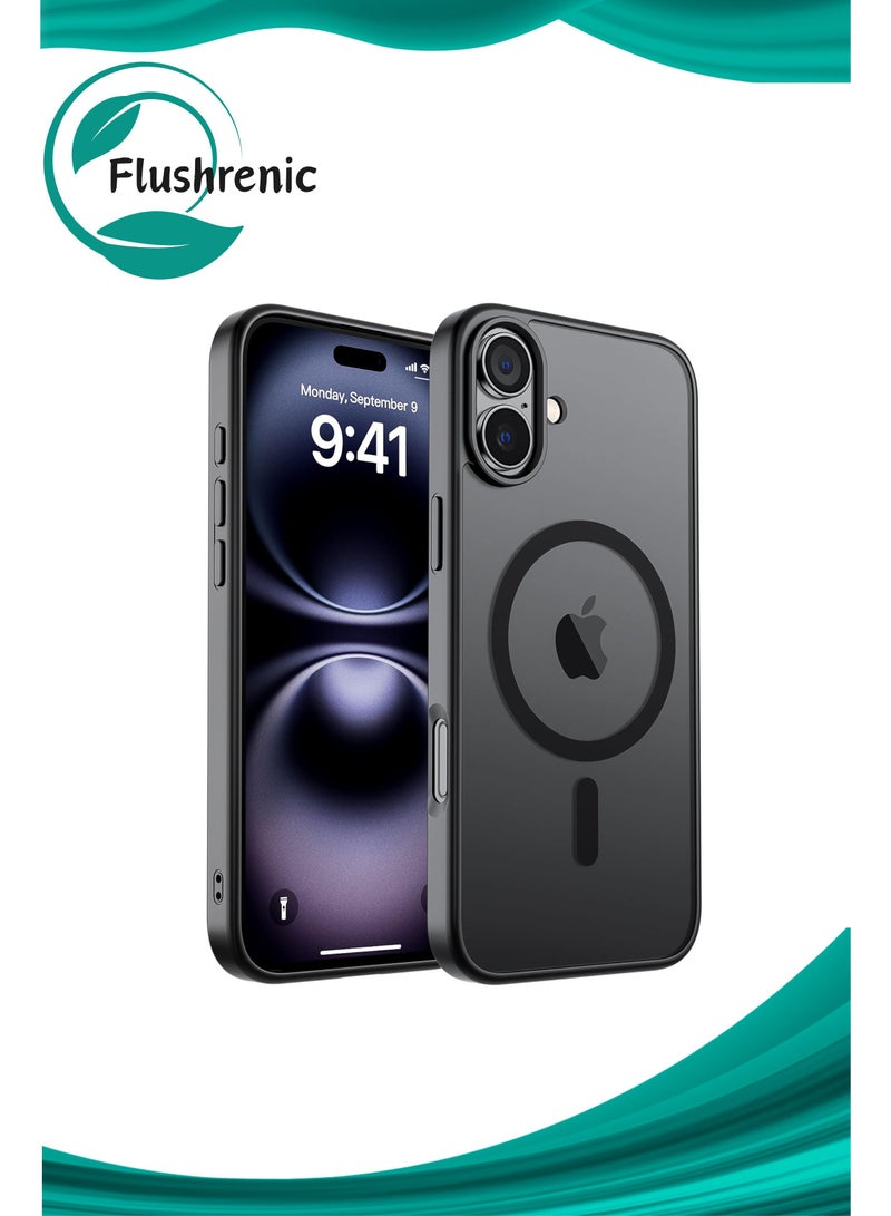 Flushrenic iPhone 16 phone case, SUPFINE magnetic protective case for iPhone 16, compatible with MagSafe (military-grade drop protection), semi-transparent matte shockproof, with anti-fingerprint phone case (black) - Image 1
