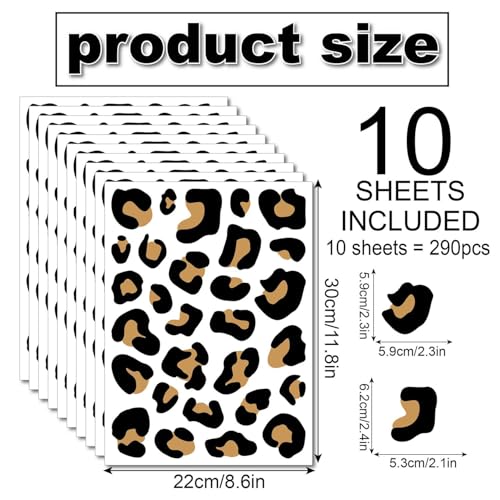 CharmFlo 10 Sheets 290Pcs Leopard Wall Decals Removable Peel & Stick Wall Stickers Self-Adhesive Animal Print Vinyl Decor for Nursery,Car,Door,Home,Bedroom,DIY Easy Installation - Image 2