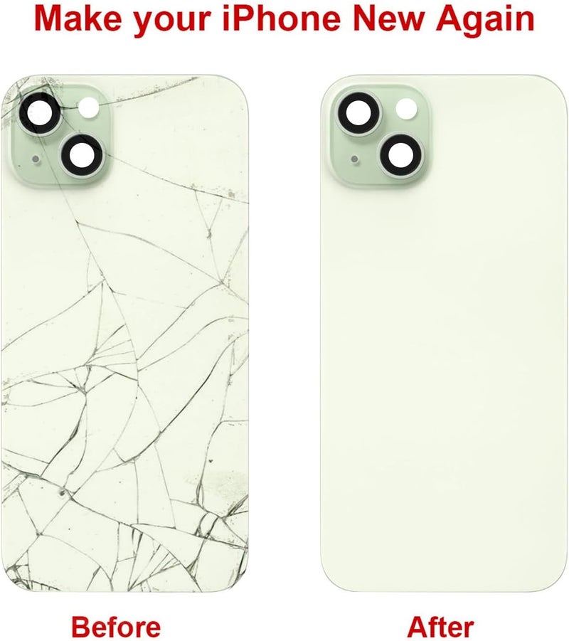 Perzework استبدال الزجاج الخلفي لجهاز آيفون 15 بلس 6.7 بوصة + لوحة مثبتة مسبقًا وإطار كاميرا وعدسة + مجموعة أدوات الإصلاح (أخضر) - Image 5