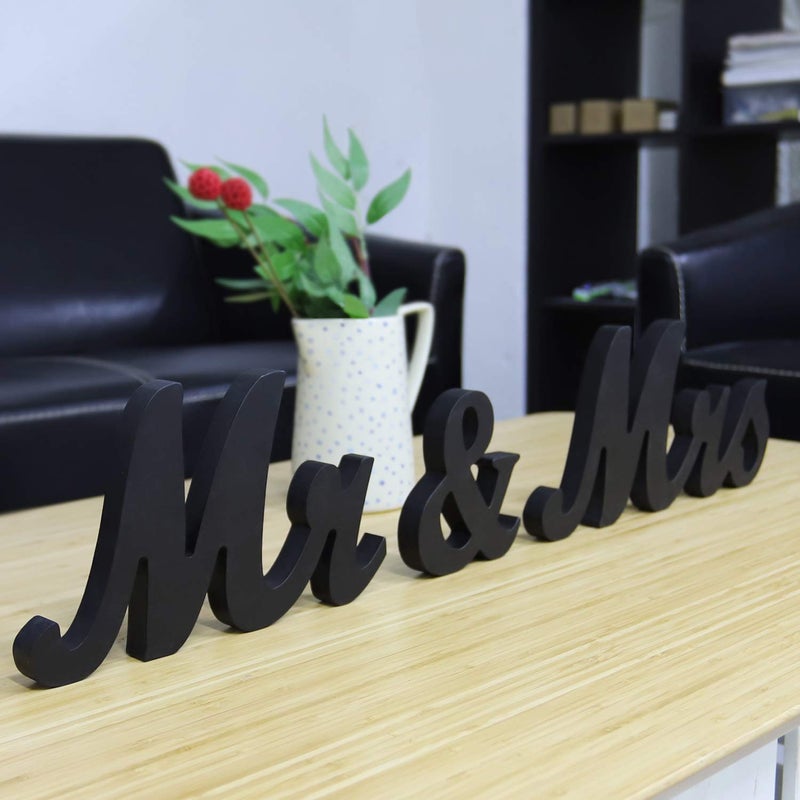 BLOOBLOOMAX Wooden Mr and Mrs Sign  Rustic Mr. & Mrs. Letters for Wedding Table  Miss Mr. Deroation for Photo Props/Party Table/Anniversary/Valentine's Day/Wedding & Engagement  Black - Image 1