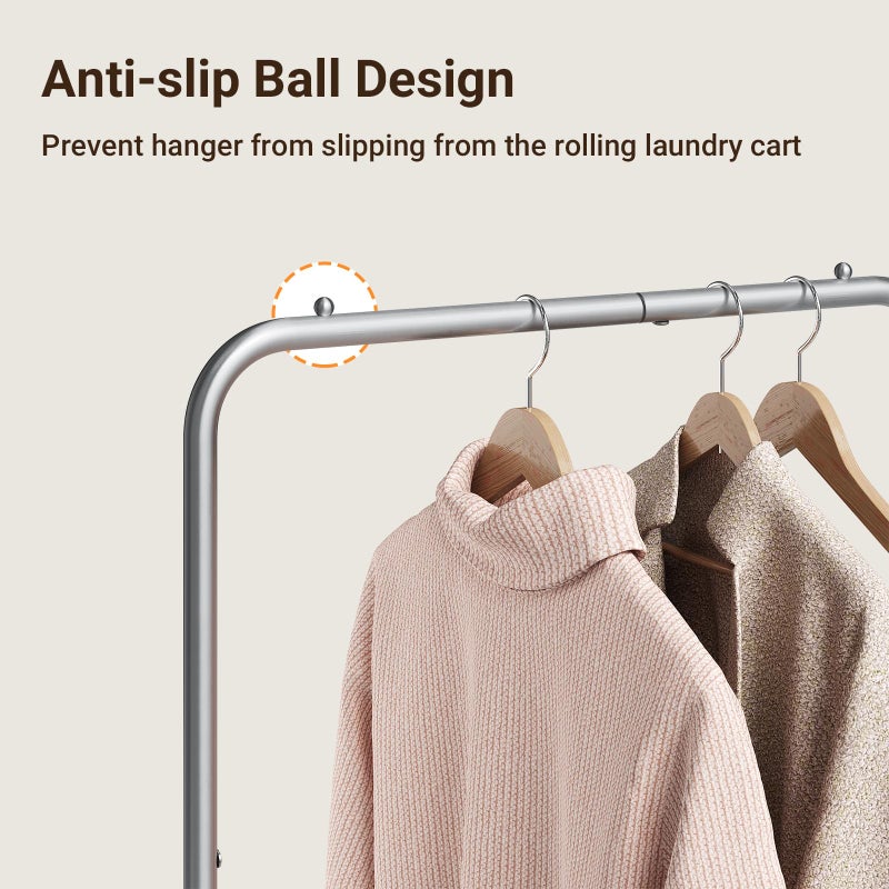 ELYKEN Laundry Cart with Hanging Rack, Rolling Laundry Hamper with Wheels, Laundry Basket with Removable Liner Bag and Shelf, Sturdy Metal Frame Dirty Clothes Basket for Hotel, Home, Closet, Dorm - Image 4
