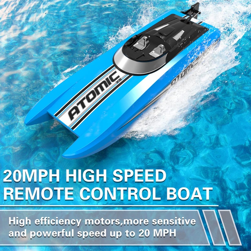 volantexrc Remote Control Boats for Pools and Lakes 20+MPH AtomicXS High Speed RC Boat for Adults Toy Boat Gifts with 2 Batteries & Reverse Function (795-5 Blue) - Image 2
