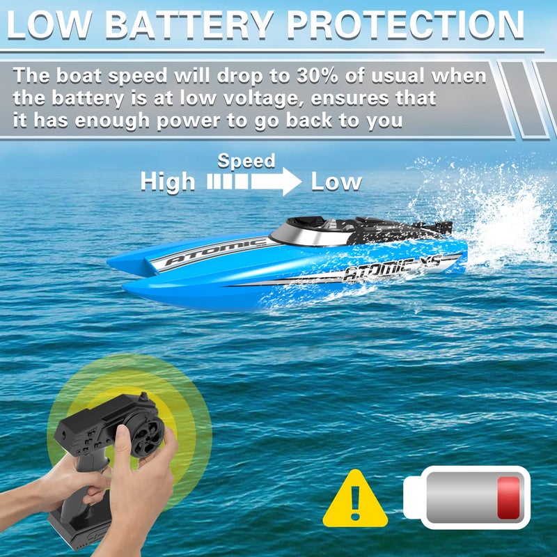 volantexrc Remote Control Boats for Pools and Lakes 20+MPH AtomicXS High Speed RC Boat for Adults Toy Boat Gifts with 2 Batteries & Reverse Function (795-5 Blue) - Image 3