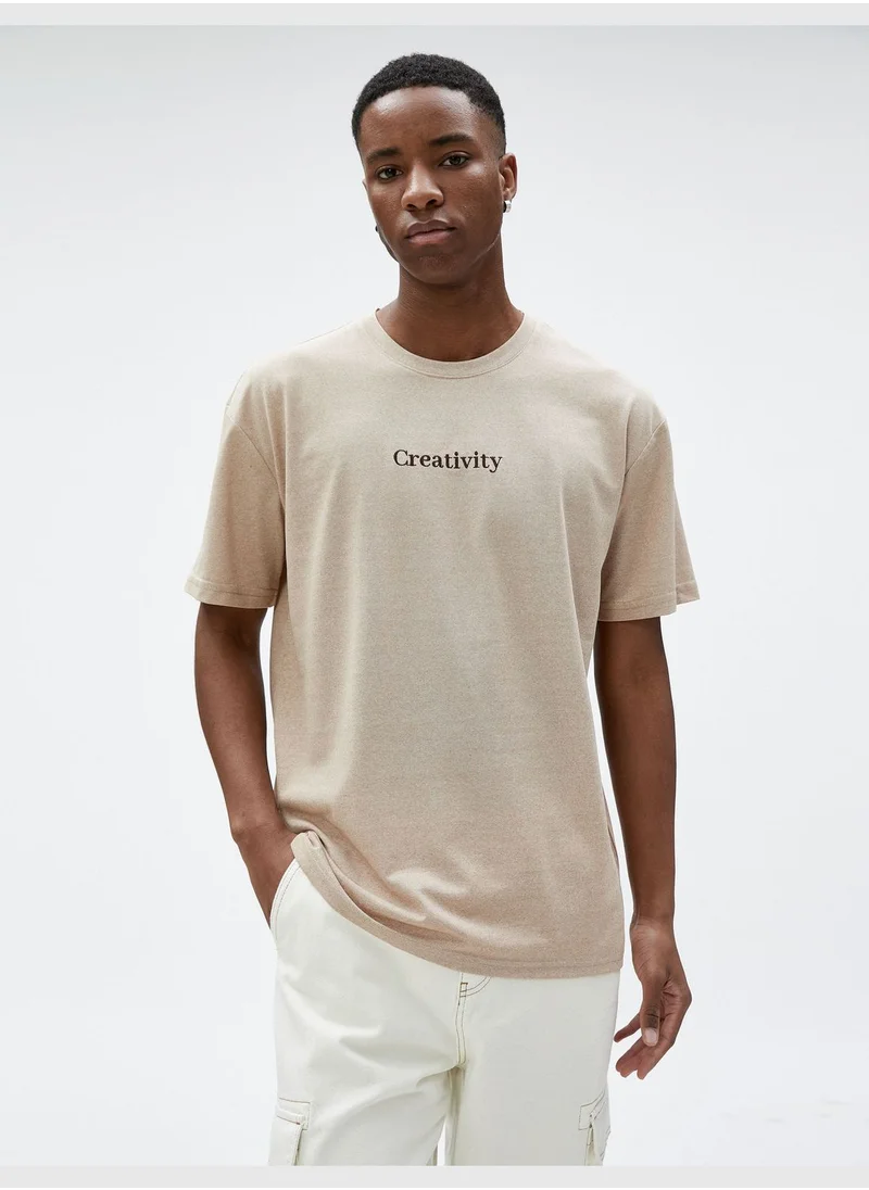 كوتون Oversized T-Shirt Slogan Printed Crew Neck Short Sleeve