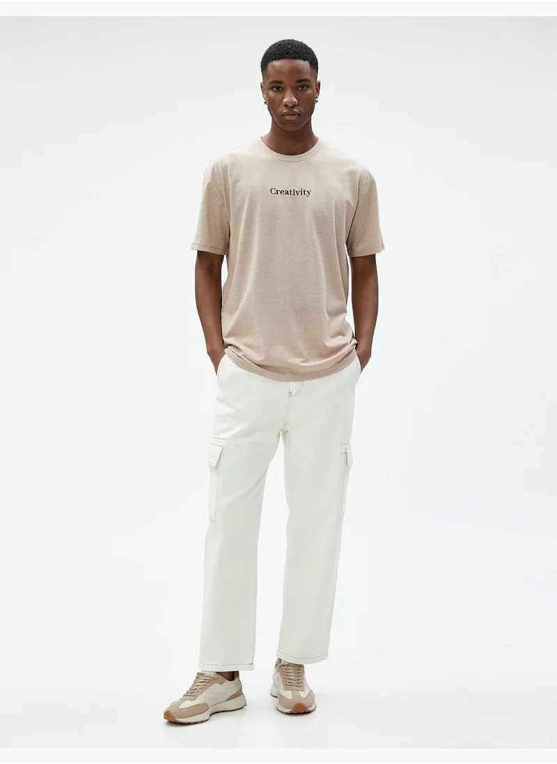 كوتون Oversized T-Shirt Slogan Printed Crew Neck Short Sleeve