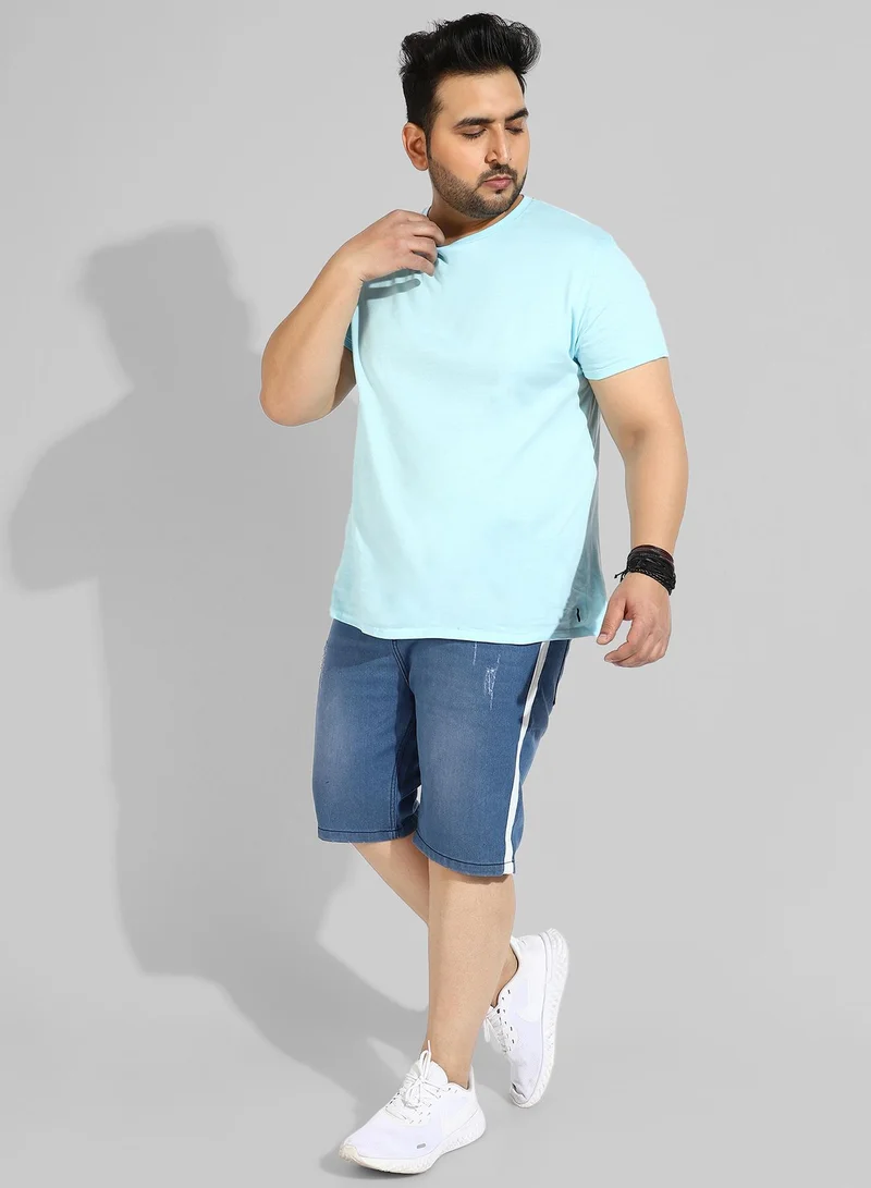 Instafab Plus Men's Classic Blue Medium-Washed Regular Fit Denim Shorts