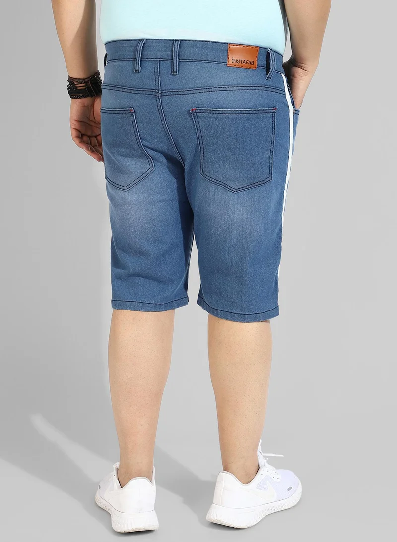 Instafab Plus Men's Classic Blue Medium-Washed Regular Fit Denim Shorts