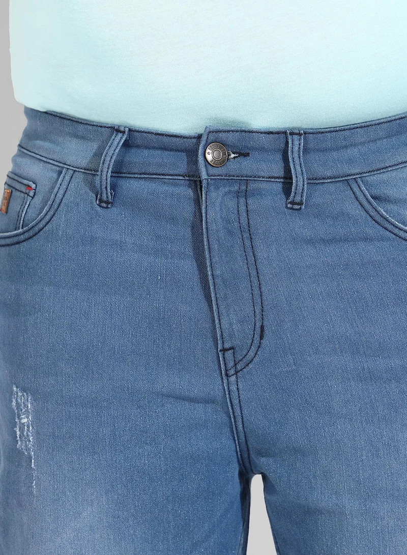 Instafab Plus Men's Classic Blue Medium-Washed Regular Fit Denim Shorts