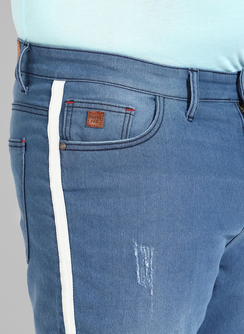 Instafab Plus Men's Classic Blue Medium-Washed Regular Fit Denim Shorts