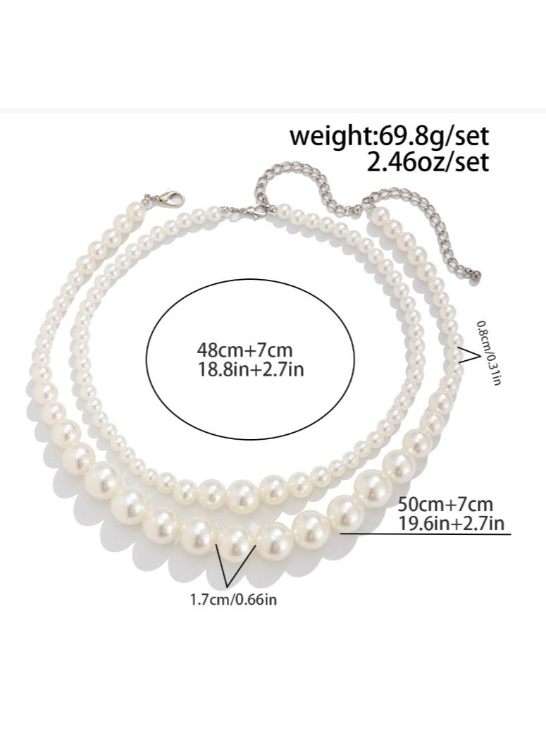 OASIS-TH Imitated Pearl Design Elegant Stylish Double Chain Pearl Necklace - Image 4
