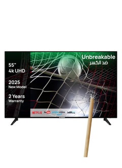 جينيرال جولد تلفزيون ذكي 55 بوصة 4K Ultra HD، شاشة زجاجية مزدوجة غير قابلة للكسر، موديل 2025 الجديد، أندرويد 14.0، مع Netflix، YouTube، Prime Video، Shahid 