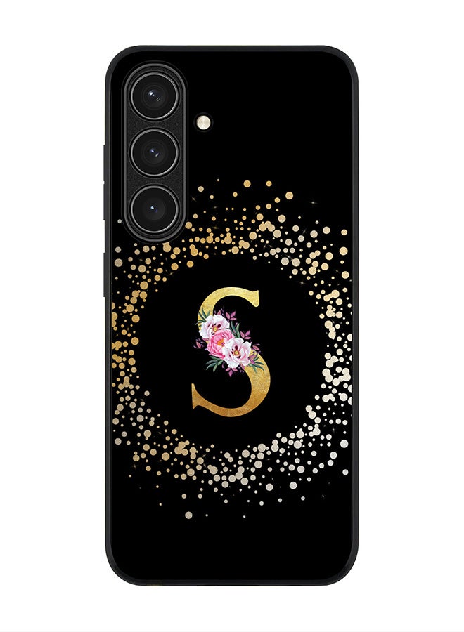 Stylizedd Rugged Black edge case for Samsung Galaxy S24 FE, Slim fit Case Flexible Cover - Custom Monogram Initial Letter Floral Pattern Alphabet - S ( Black ) - Image 1