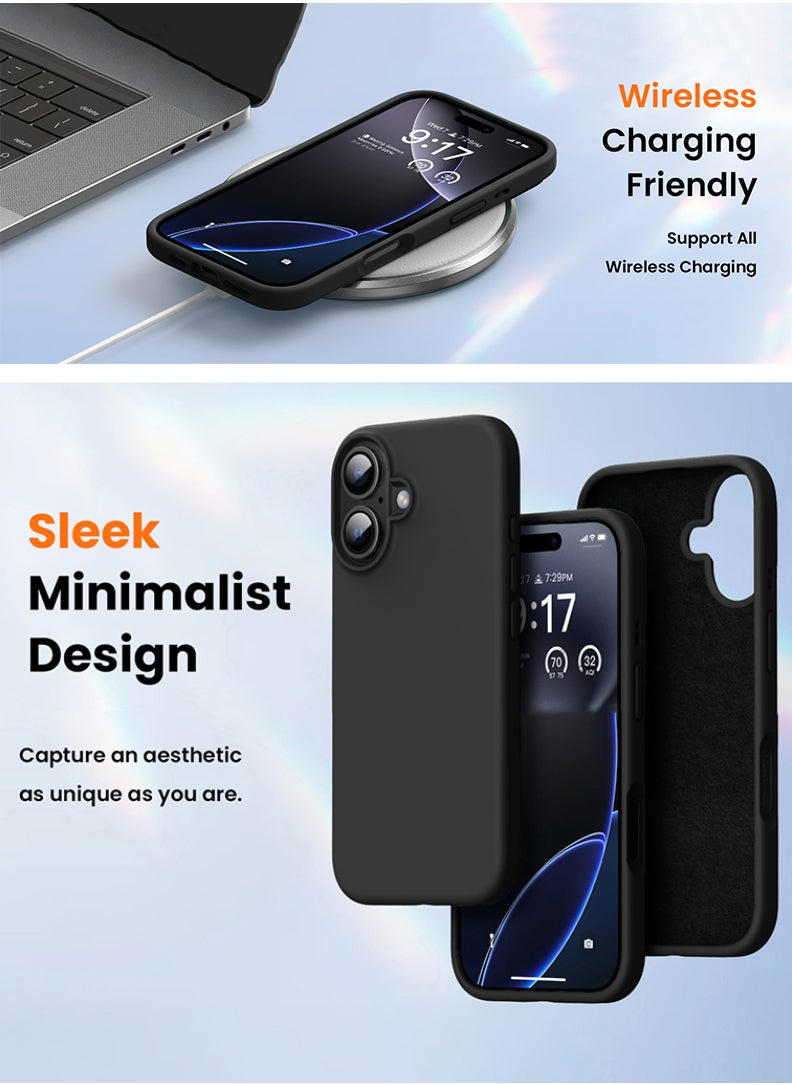 Theodor - iPhone 16 Plus Black Protective Slim Fit Case Liquid Silicone Cover with Full Body Protection Anti-Scratch Shockproof Case For iPhone - Mode special - Image 1