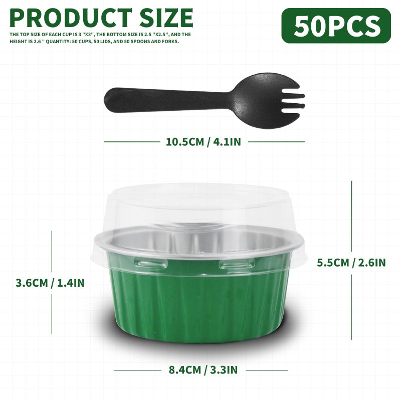 YOIYINI St. Patrick's Day 50Pcs Mini Aluminum Foil Cupcake Baking Cups,5oz Cake Pans Disposable,Mini Loaf Pans with Lids,Disposable Ramekins,Tin Cups Containers for Cupcake,Pudding,Muffin(50, Green) - Image 2