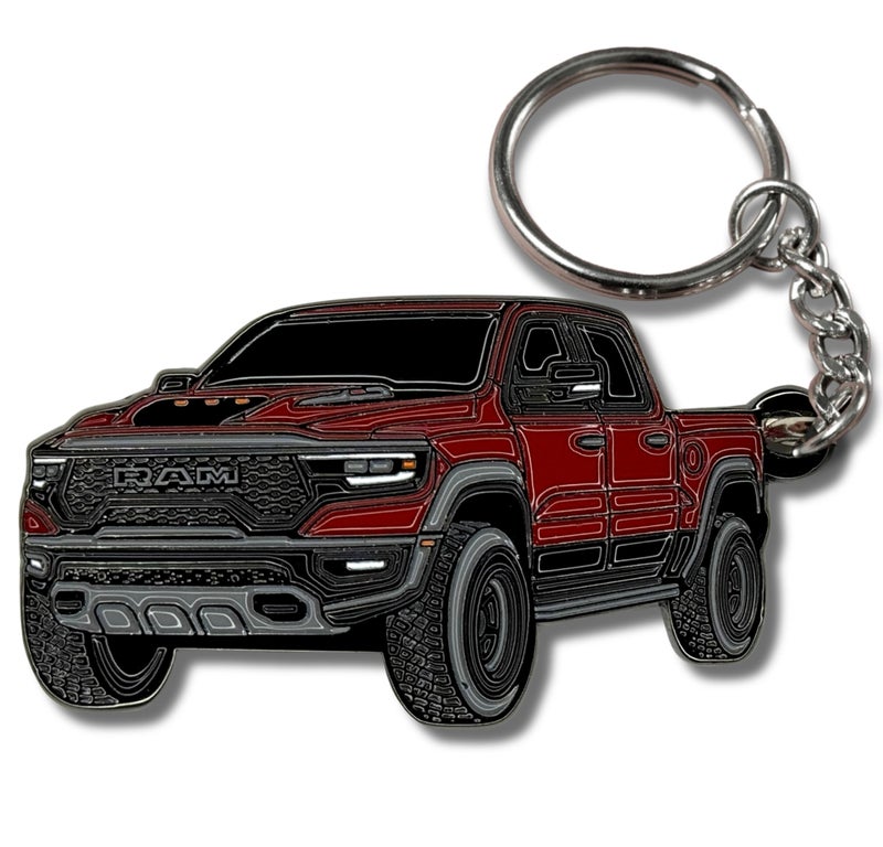 FOUR WHEEL BEAST مفتاح سيارة دوج رام 1500 - ملحقات وحش ذو أربع عجلات - مرخص رسميًا - مفتاح شاحنة رام 2500 لعبة 2019-2025 (أحمر ديلمونكو) - Image 1