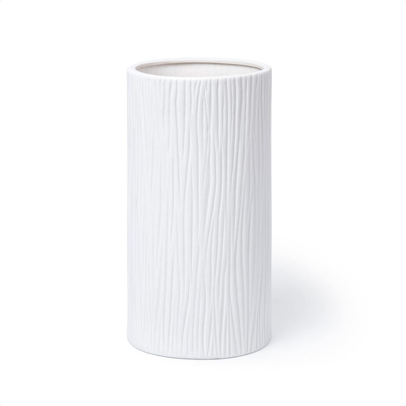 Dvine Dev 10 Inch Cylinder Vase White Waterfall Textured Ceramic Flower Vase for Home Dcor VSWFB2