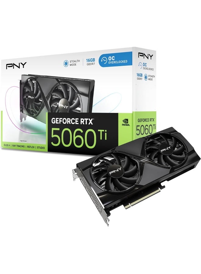 بي إن واي بطاقة الرسوميات GeForce RTX 5060 Ti بسعة 16 جيجابايت مع تردد عالٍ وتصميم مروحتين مع DLSS 4 - Image 1