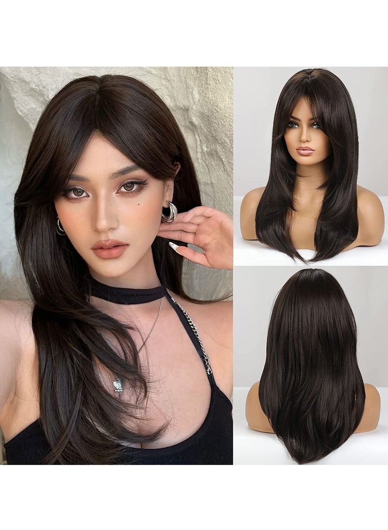 Estelle Long Brown Layered Synthetic Hair Wigs for Women Brown - Image 1