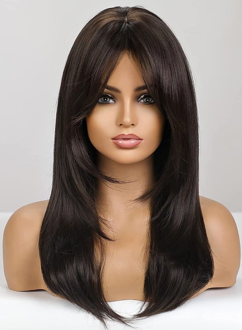 Estelle Long Brown Layered Synthetic Hair Wigs for Women Brown - Image 2