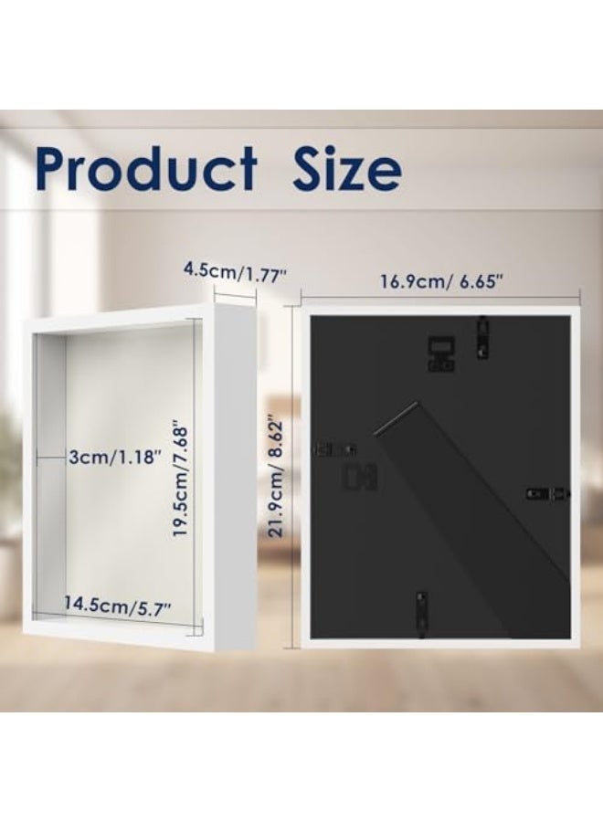 Arabest 2 Pack Shadow Boxes Display Cases with Soft Linen Back Deep Wood Glass 3D Shadow Box Set for Wall and Tabletop,（White, 6×8 inch ） - Image 2