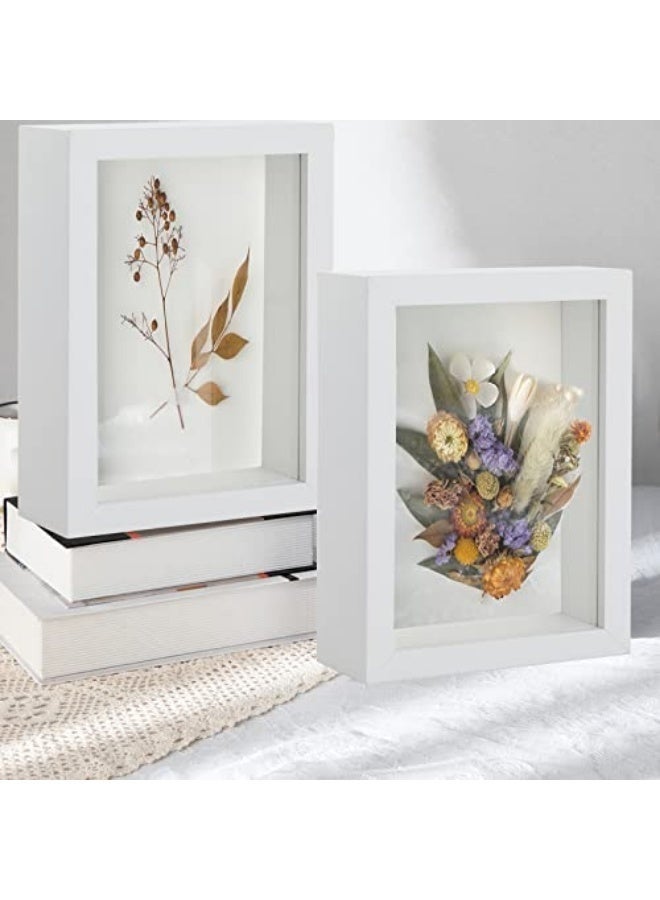 Arabest 2 Pack Shadow Boxes Display Cases with Soft Linen Back Deep Wood Glass 3D Shadow Box Set for Wall and Tabletop,（White, 6×8 inch ） - Image 4