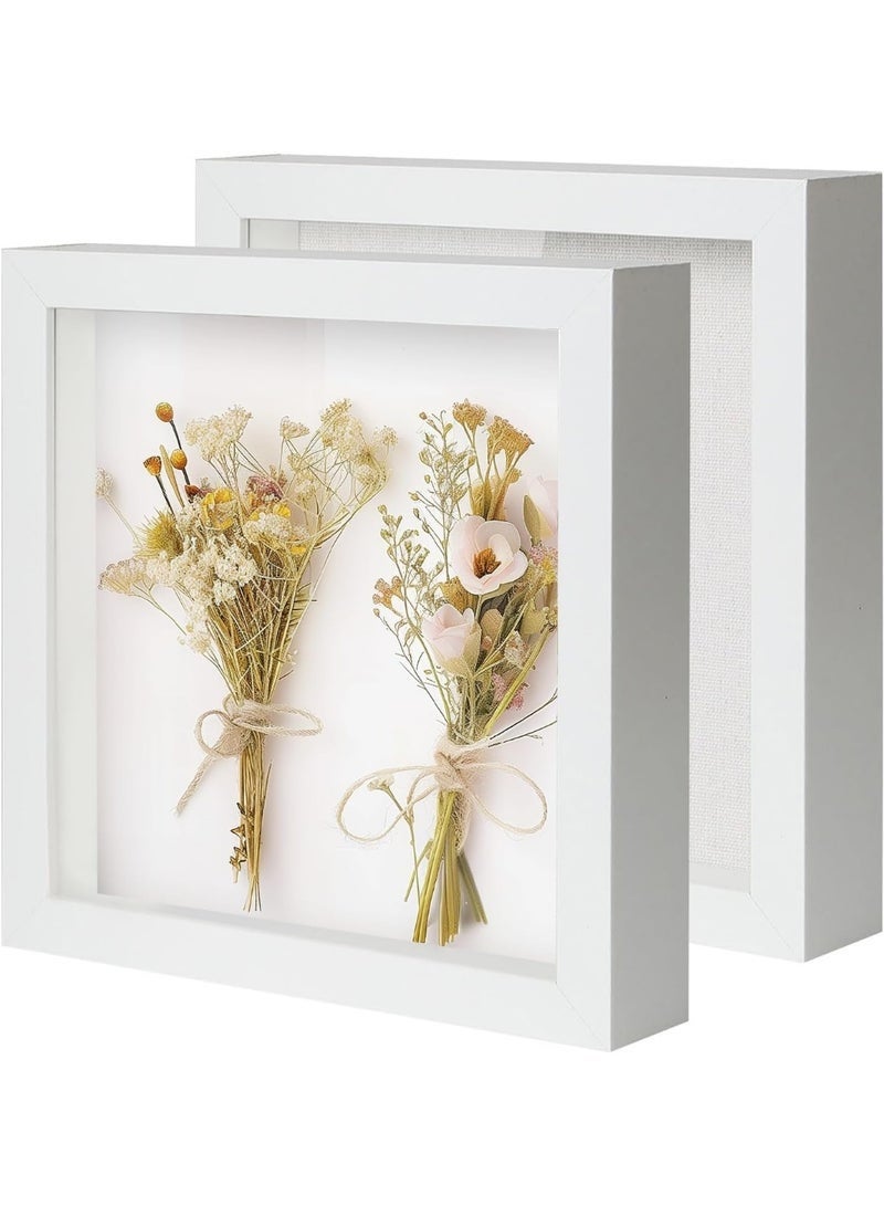 Arabest 2 Pack Shadow Boxes Display Cases with Soft Linen Back Deep Wood Glass 3D Shadow Box Set for Wall and Tabletop,（White, 6×8 inch ） - Image 1