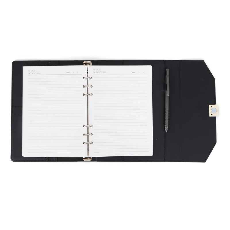 Scribelle Premium A5 Notebook Folder 6 Rings With Pen, Refillable Pages – 192, PU Leather Cover,Pen Slot With Box-Black Color - Image 3
