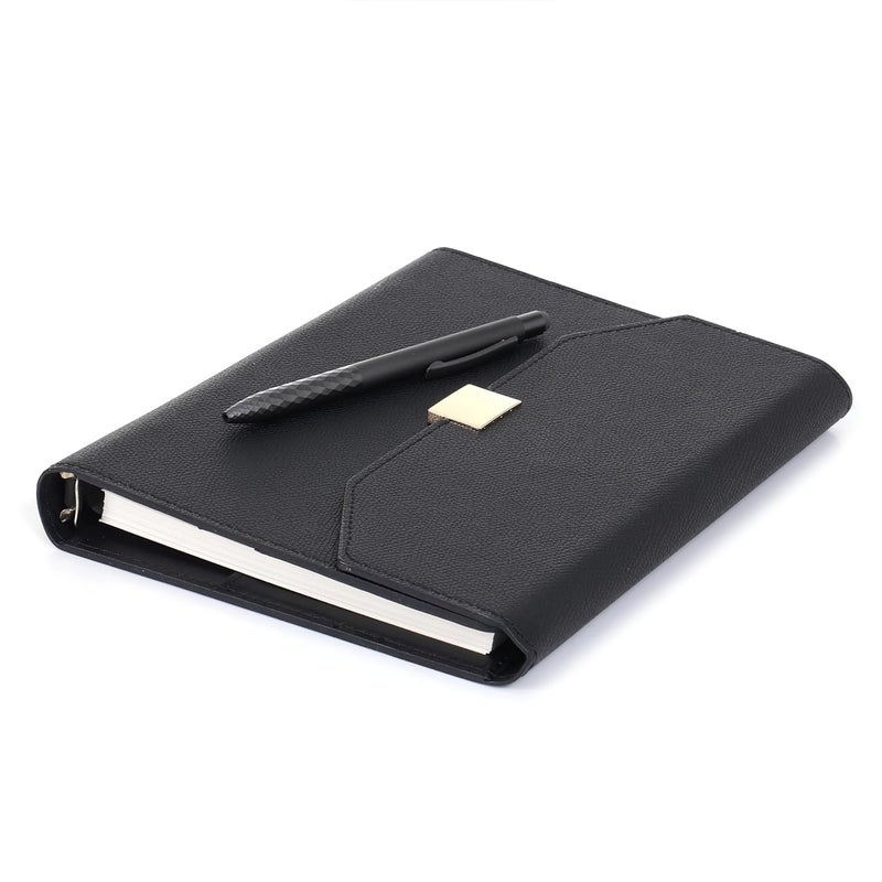 Scribelle Premium A5 Notebook Folder 6 Rings With Pen, Refillable Pages – 192, PU Leather Cover,Pen Slot With Box-Black Color - Image 4