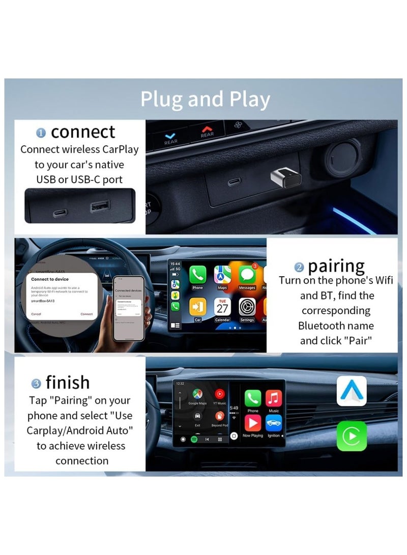 Nanak Wireless CarPlay Adapter – Compatible with USB-A & USB-C,for iPhone & Android – 2-in-1 CarPlay & Android Auto,Plug-and-Play,Converts Wired to Wireless,Fast Auto-Connect,Low Latency,Works with All Car - Image 3