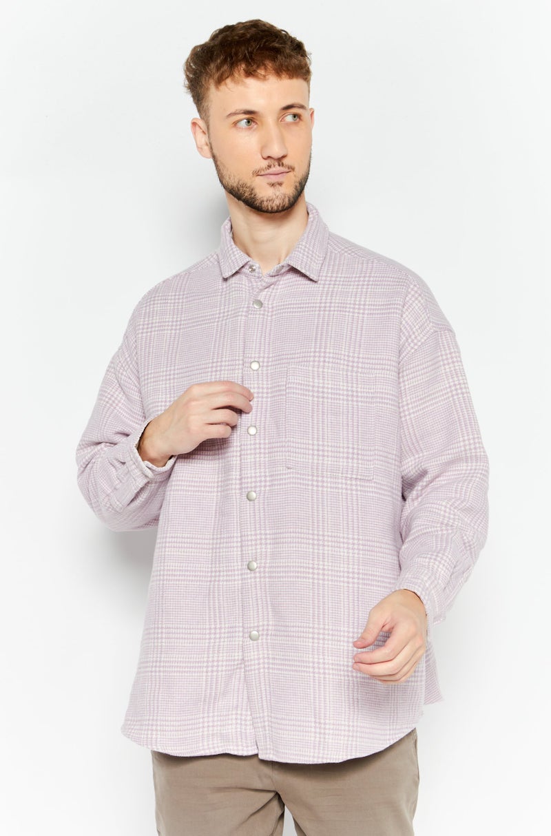 Men Regular Fit Graph Checkered Casual Shirt, Lilac