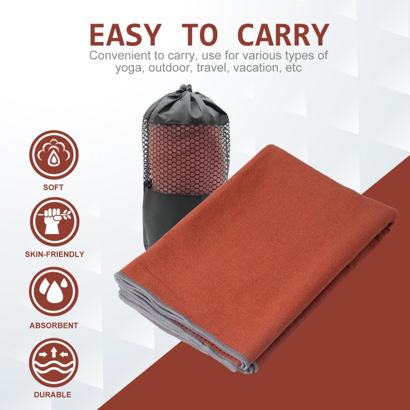 Eunzel Yoga Towel,Hot Yoga Mat Towel with Grip Dots Sweat Absorbent Non-Slip for Hot Yoga, Pilates and Workout 24" x72", Sedona Red - Image 3