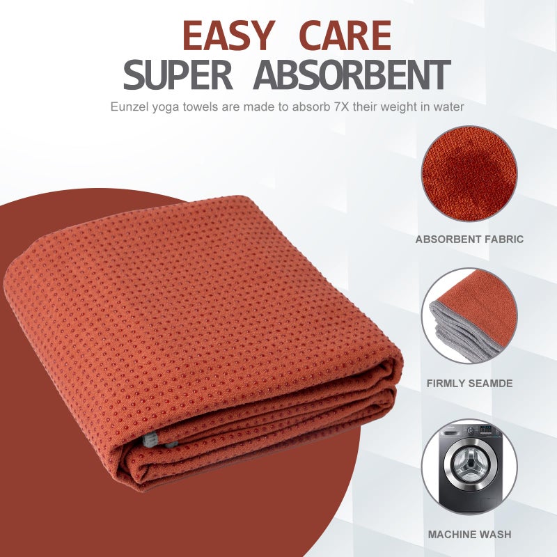 Eunzel Yoga Towel,Hot Yoga Mat Towel with Grip Dots Sweat Absorbent Non-Slip for Hot Yoga, Pilates and Workout 24" x72", Sedona Red - Image 4
