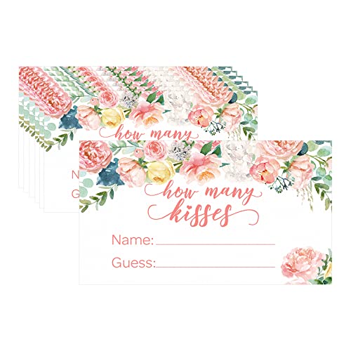 DISTINCTIVS Baby in Bloom Baby Shower How Many Kisses for The Mommy to Be Game Pink Floral Boho Girl Guess How Many Game Extra Cards - Image 1