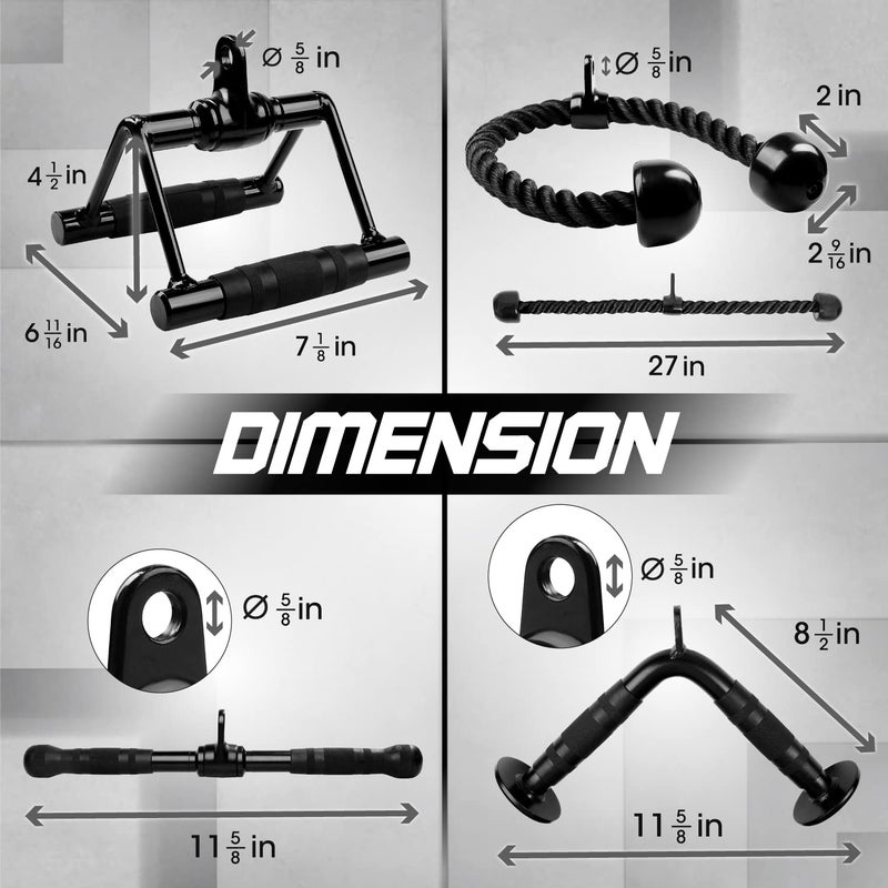 Yes4All Black Combo Tricep Press Down Cable Machine Attachment, LAT Pulldown Attachments for Gym Set with Tricep Pull Down Rope, Double D Handles, V-Shaped Bar and Rotating Pull Down Straight Bar - Image 2