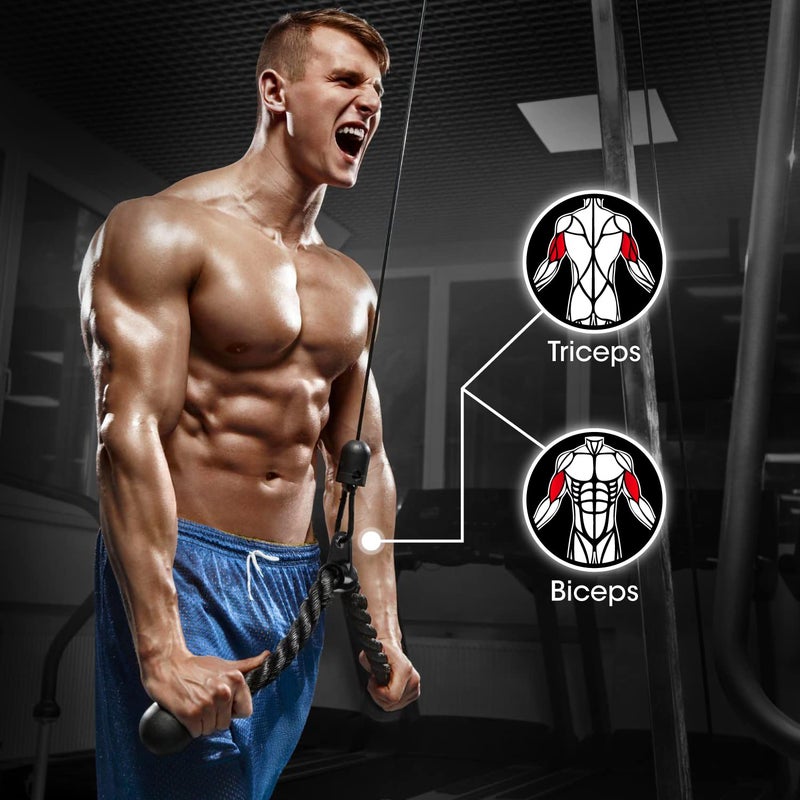 Yes4All Black Combo Tricep Press Down Cable Machine Attachment, LAT Pulldown Attachments for Gym Set with Tricep Pull Down Rope, Double D Handles, V-Shaped Bar and Rotating Pull Down Straight Bar - Image 4