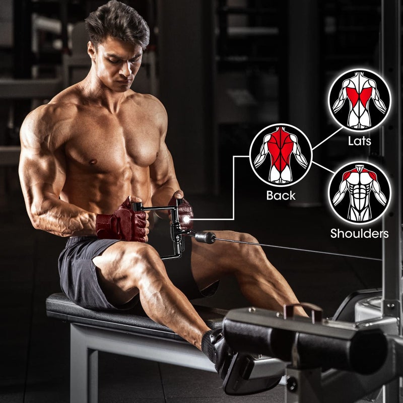 Yes4All Black Combo Tricep Press Down Cable Machine Attachment, LAT Pulldown Attachments for Gym Set with Tricep Pull Down Rope, Double D Handles, V-Shaped Bar and Rotating Pull Down Straight Bar - Image 5