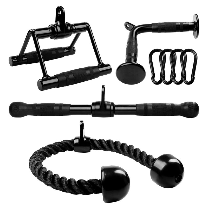 Yes4All Black Combo Tricep Press Down Cable Machine Attachment, LAT Pulldown Attachments for Gym Set with Tricep Pull Down Rope, Double D Handles, V-Shaped Bar and Rotating Pull Down Straight Bar - Image 1