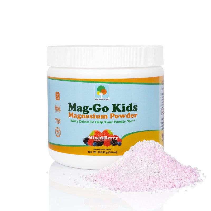 Raise Them Well MagGo Kids Magnesium Powder Constipation Relief Mixed Berry 90 Servings per Tub